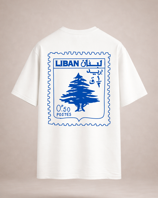 Lebanese Stamp Blue Oversized Tee