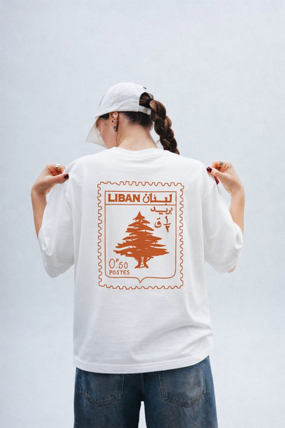 Lebanese Stamp Orange Oversized Tee